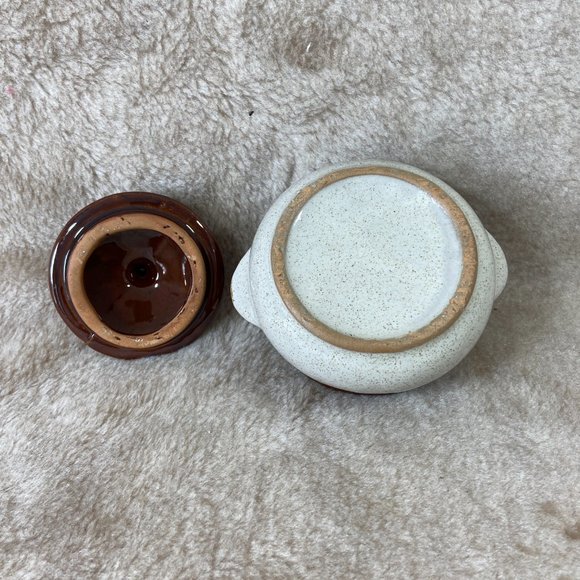 Vintage Stoneware Small Bean Pot in Tan and Brown Glaze Farmhouse - Picture 6 of 9